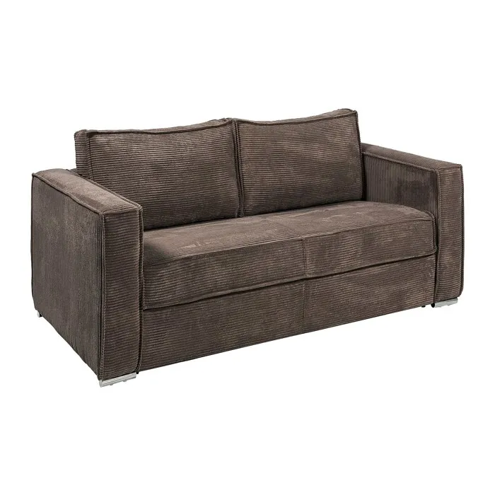 Canapé 4 places convertible express en velours côtelé marron avec assise mémoire de forme - Couchage 160 cm - Matelas 22 cm