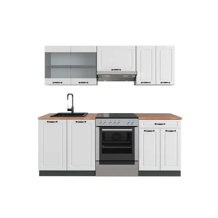 Vicco Cuisine Blanc cottage/anthracite 200cm, PT Chêne