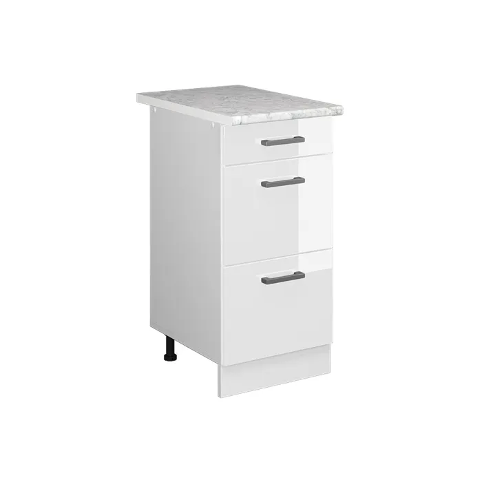 Vicco Meuble cuisine Blanc Haute brillance 40cm avec tiroirs, PT Marbre
