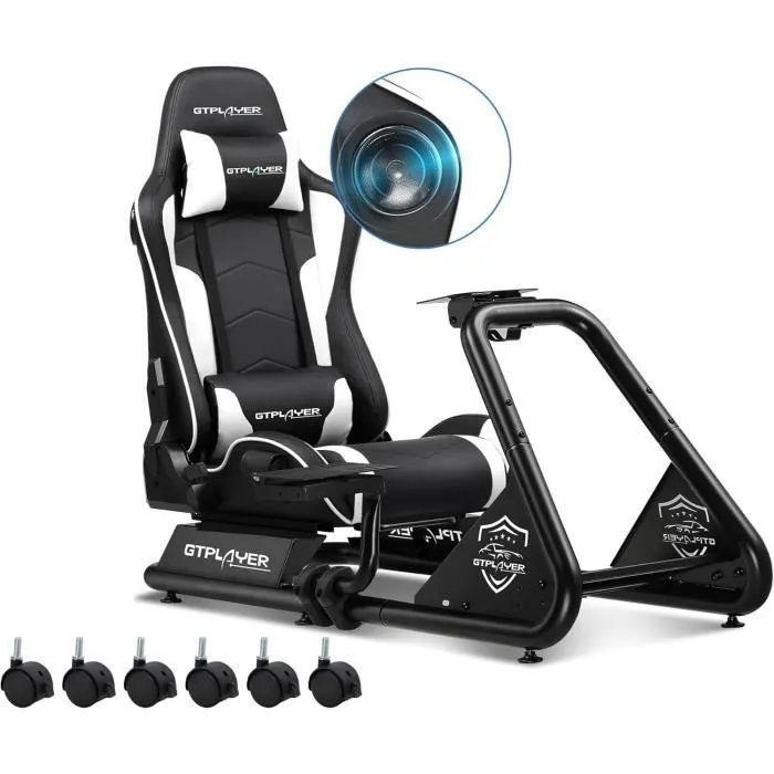 Siège de simulation PC - GTS03-890-WT - GTPLAYER - Noir/Blanc - Haut-parleurs 3D