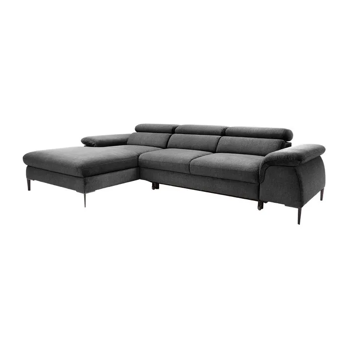Canapé d'angle gauche convertible en velours gris anthracite SEPINA