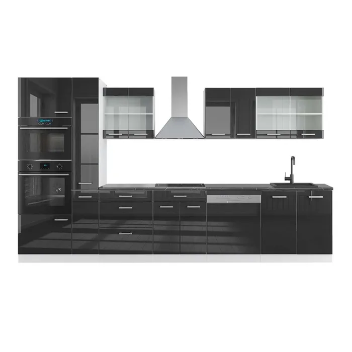 Vicco Ligne de cuisine Anthracite brillant/blanc 350cm avec armoire haute, PT Anthracite