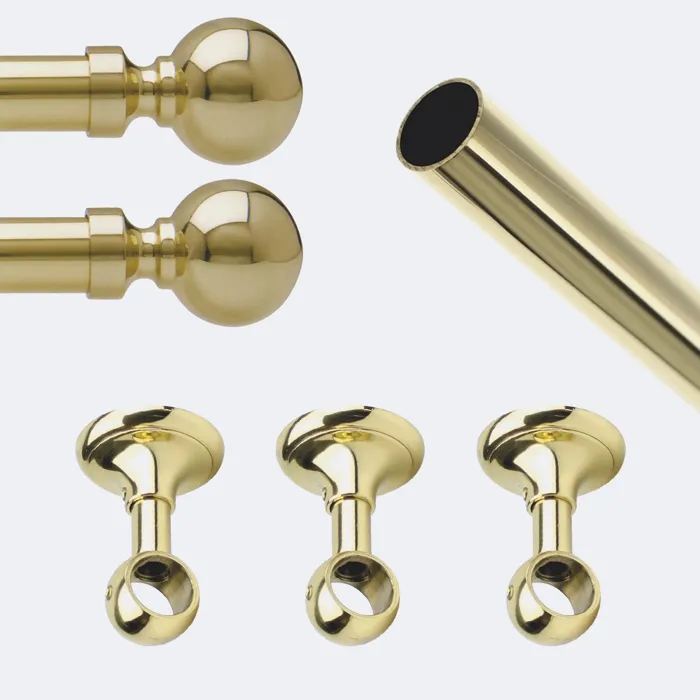 Kit de tringle à rideaux Laiton Poli Verni 250cm Diam.20mm Embout Contemporain - Fixation Plafond - Boulet
