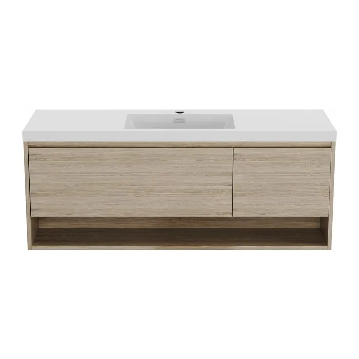 Meuble de salle de bain suspendu simple vasque coloris naturel clair - 150 cm - PUJUKA