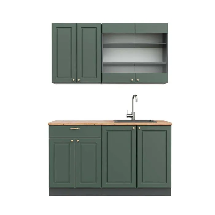 Vicco Cuisine Vert et or campagne/anthracite 140cm, PT Chêne