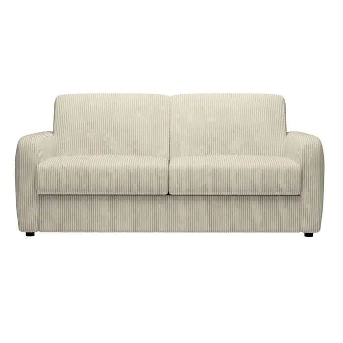 Olivier - Canapé 3 Places Convertible En Velours Côtelé Beige Matelas Memory 14 Cm