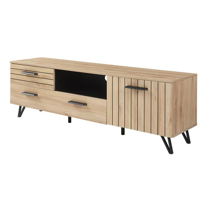 Meuble TV Noppen 150 x 38 x 49 cm effet chêne noir en.casa