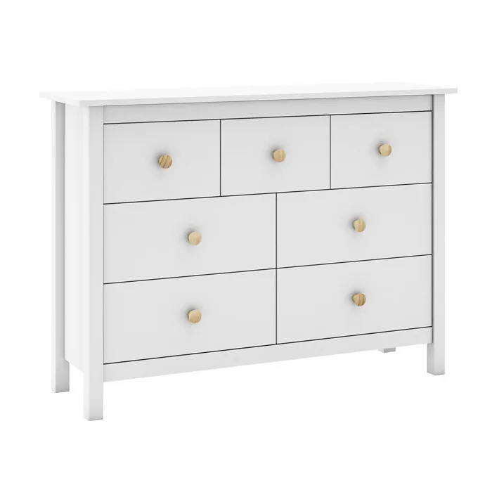 Dava - Commode 7 Tiroirs En Pin Massif Blanc