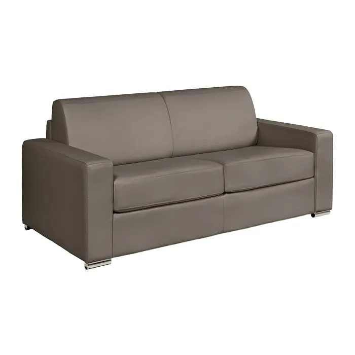 Canapé 3 places convertible express cuir de buffle taupe - Couchage 140 cm - Matelas 18 cm - CALITO