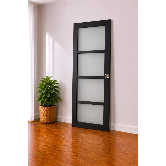 Porte Coulissante Telia Noir Vitrée H204 X L73 Cm, Serrure Condamnation Gd Menuiseries