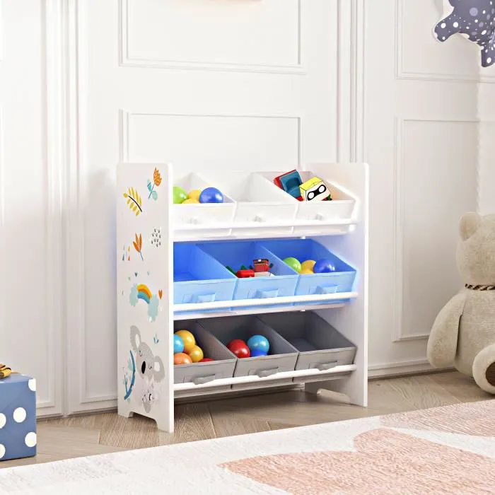 Étagère de rangement Boiro pour enfant avec 9 bacs pliables blanc gris bleu en.casa