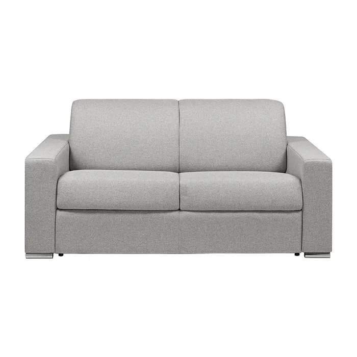 Canapé 2 places convertible express en tissu chiné gris - Couchage lattes larges 120 cm - Matelas 14 cm avec mémoire de forme