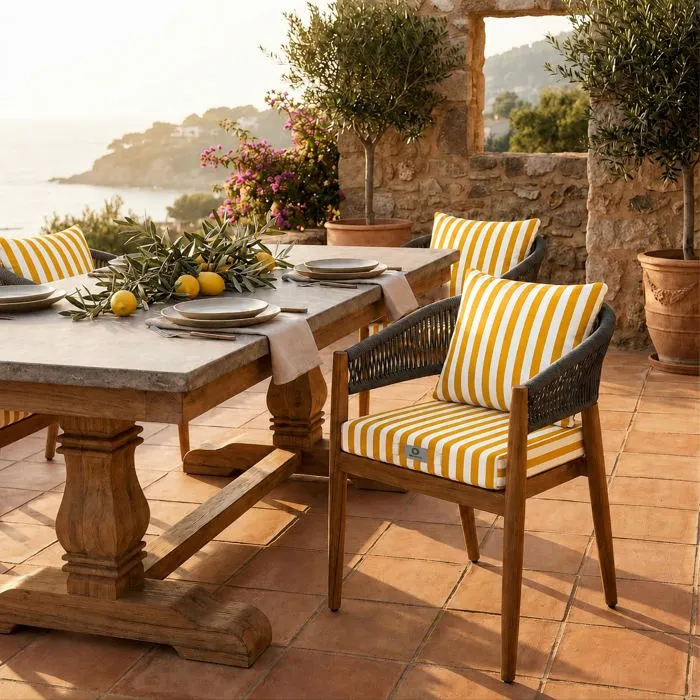 Ensemble Coussins Chaise Jardin 40x40 Rayure Jaune - Premium 270g (assise + Dossier)