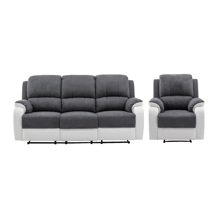 Canapé 3 places et fauteuil relax en microfibre et simili gris et blanc BRODY