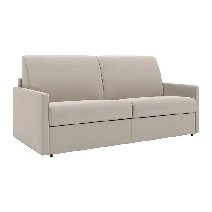 Canapé 4 places convertible express en tissu beige - Couchage à lattes larges 160 cm - Matelas 18 cm CALIFE