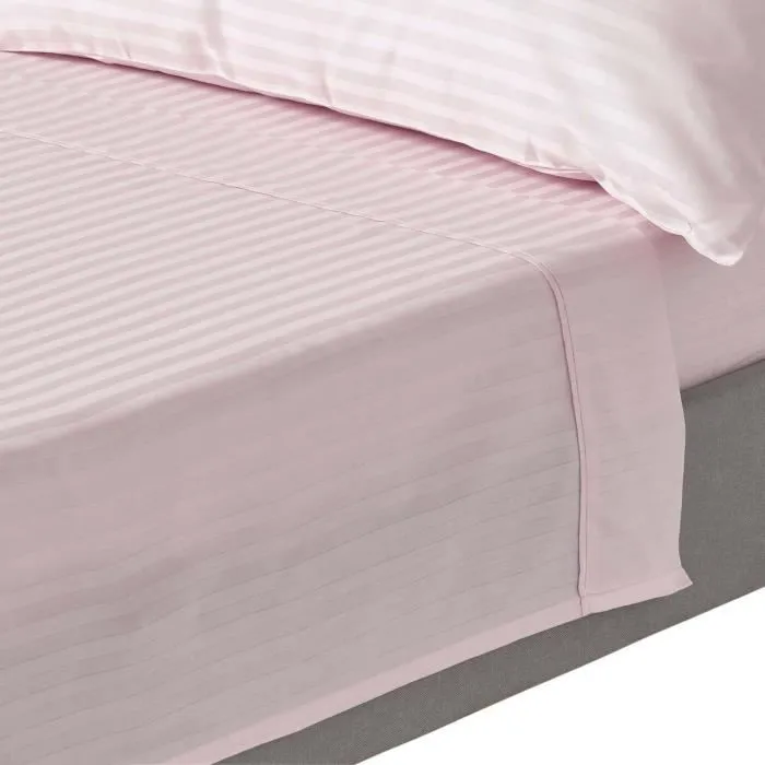 Drap plat satin rayé en coton égyptien 330 fils violet, 180x290 cm - HOMESCAPES
