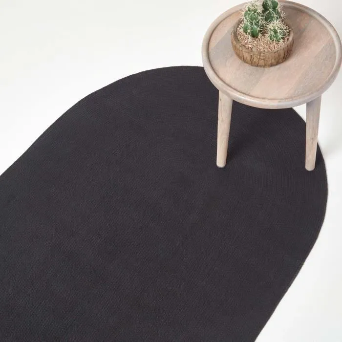 Tapis Ovale Tissé À Plat En Coton Noir 60x90cm - Homescapes