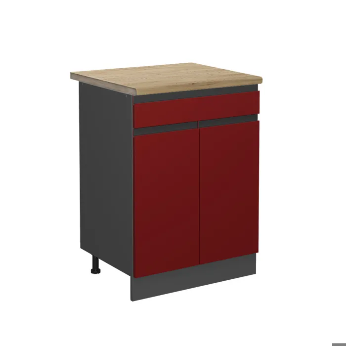 Vicco Meuble cuisine Rouge/Anthracite 60cm avec tiroir plan de travail Chêne doré