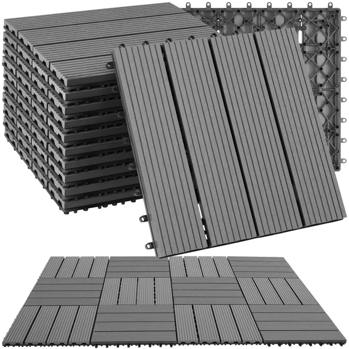 Lot De 11 Dalles De Terrasse Système De Drainage 31x31x2,2 Cm Gris