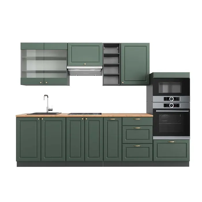 Vicco Cuisine Vert et or campagne/anthracite 280cm, PT Chêne