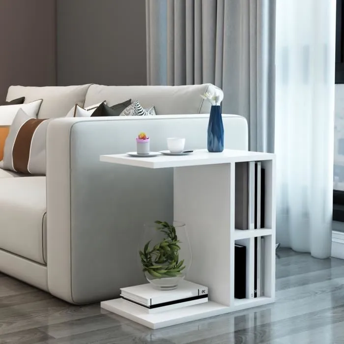 Table d'appoint Ravnsborg avec 2 compartiments de stockage 50 x 50 x 30 cm blanc en.casa