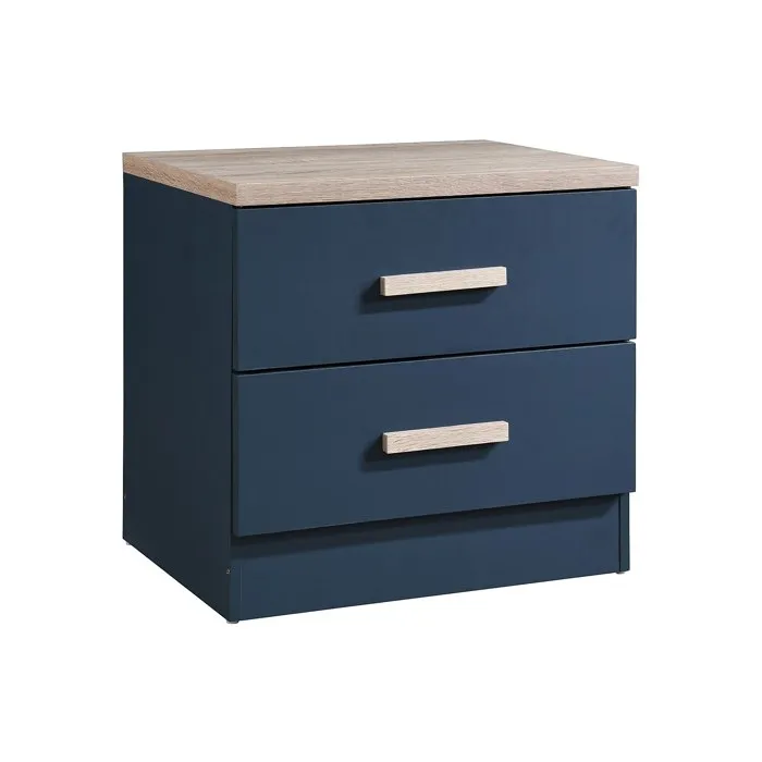 Table de chevet avec 2 tiroirs - Bleu et naturel - SKAIDO