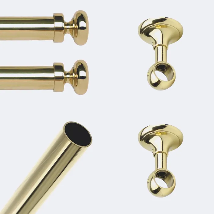 Kit de tringle à rideaux Laiton Poli Verni 200cm Diam.20mm Embout Regency - Fixation Plafond - Boulet