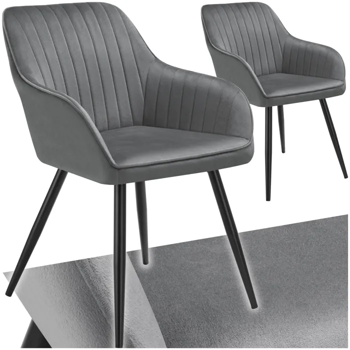 Lot 2 Chaises De Salle À Manger En Velours Matelassées Gris