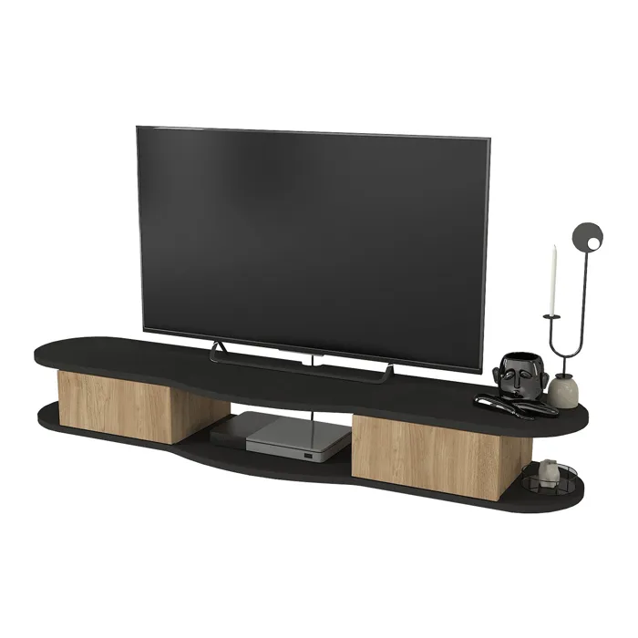 Meuble TV Nyskiri mural 150 x 35 x 19 cm anthracite / effet chêne en.casa