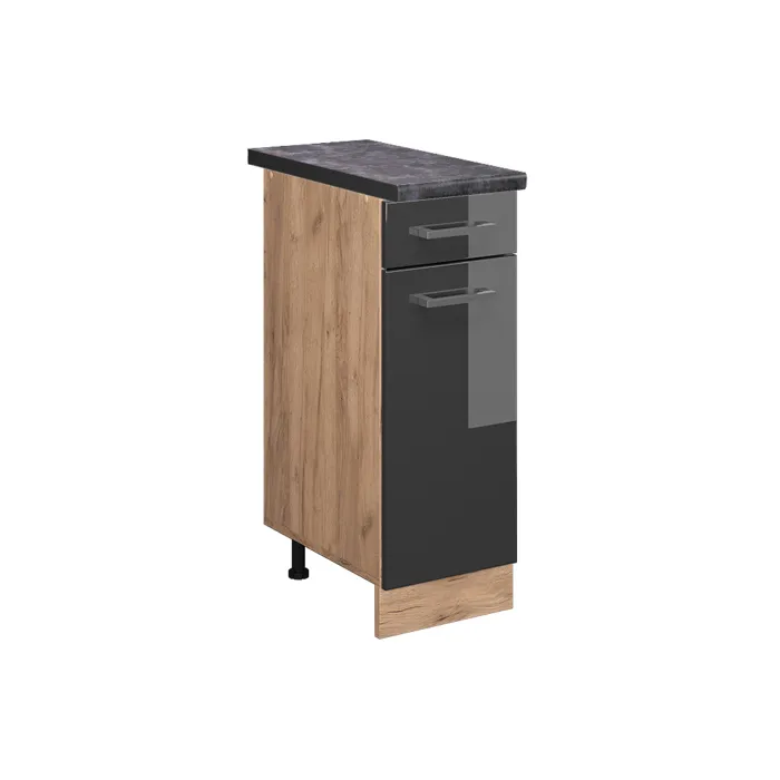 Vicco Meuble cuisine Anthracite Haute brillance/Chêne doré 30cm plan de travail Anthracite