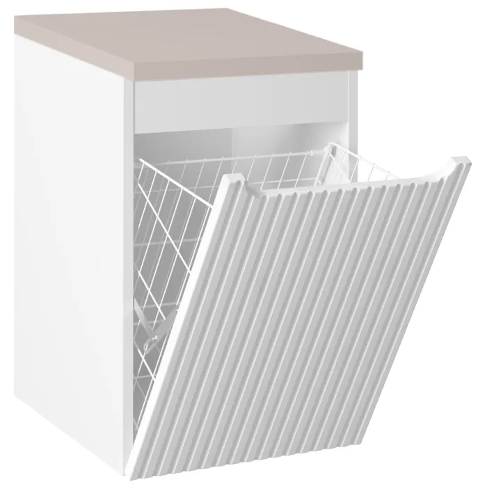 Meuble bas de salle de bain NOVA BLANC avec panier à linge et plan CACHEMIRE 40 cm