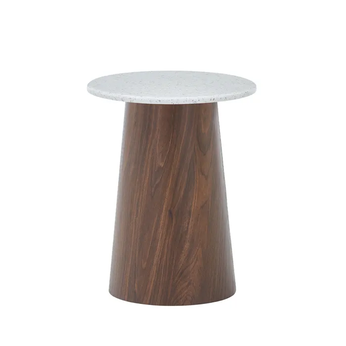 Sana - 40 Table D'Appoint En Marbre Composite Pieds Couleur Bois Foncé D40 Cm