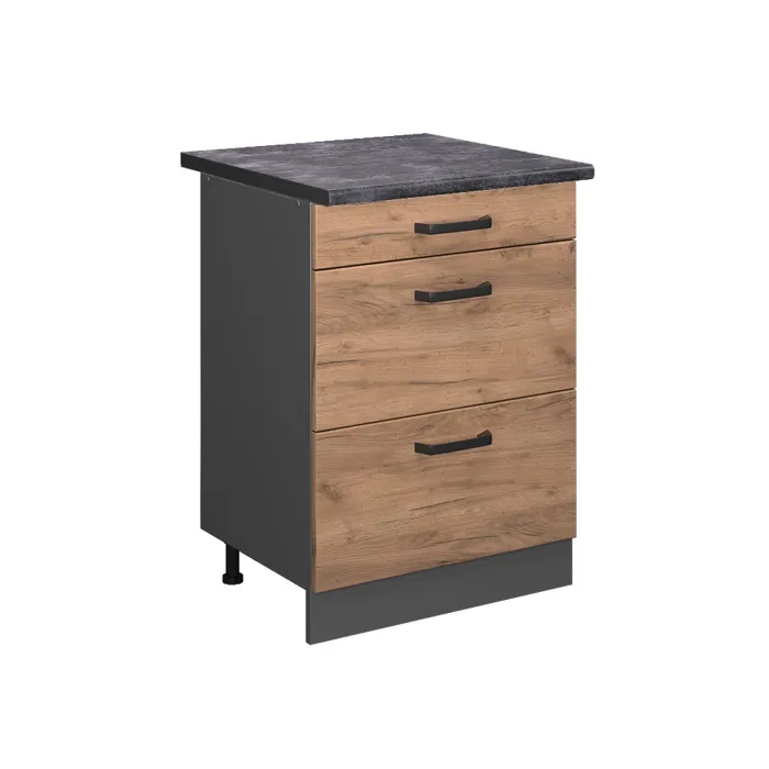 Vicco Meuble cuisine Chêne de force doré 60cm avec tiroirs, PT Anthracite