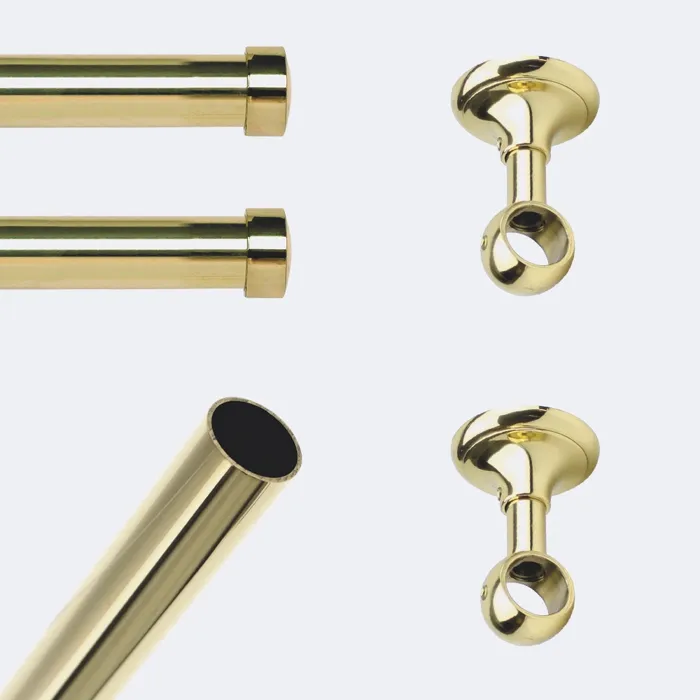 Kit de tringle à rideaux Laiton Poli Verni 200cm Diam.20mm Embout Capuchon - Fixation Plafond - Boulet