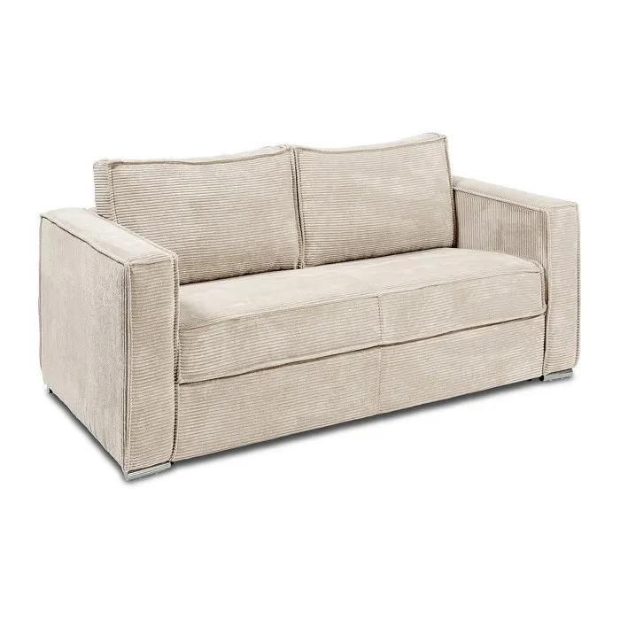 Canapé 4 places convertible express en velours côtelé beige - Couchage à lattes larges 160 cm - Matelas 18 cm LORETO