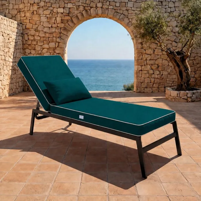 Matelas Transat Premium 190x60 Vert Émeraude - Épais 10cm & Têtière (déhoussable)