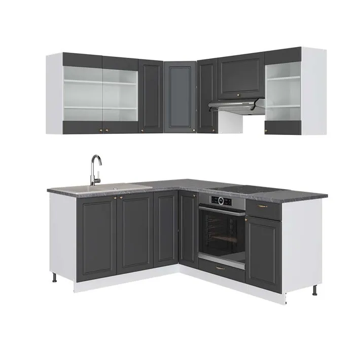 Vicco Cuisine en angle Anthracite-or/Blanc 190 x 160 cm, PT Anthracite