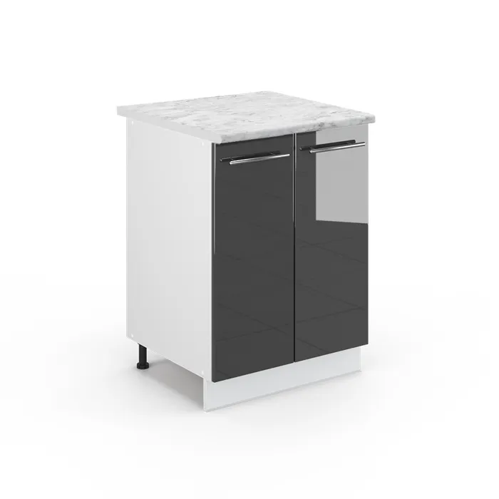 Vicco Meuble bas de cuisine Anthracite Haute brillance/Blanc 60cm plan de travail Marbre