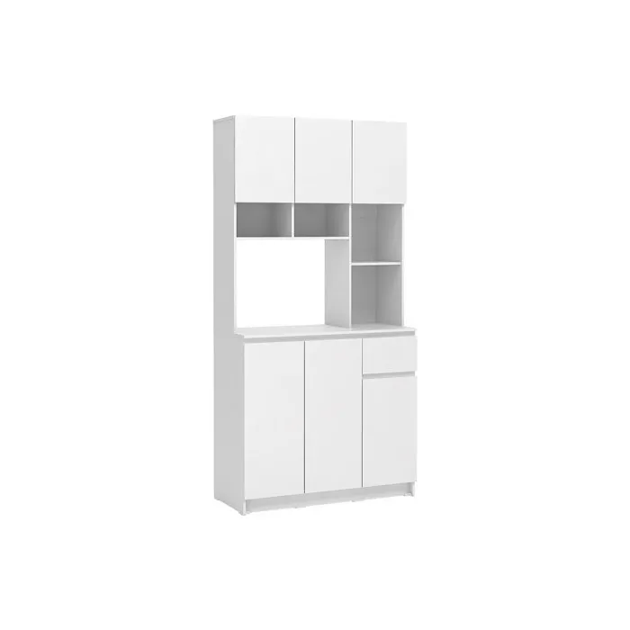 Buffet de cuisine avec 6 portes, 1 tiroir et 5 niches - Blanc - NIZALI