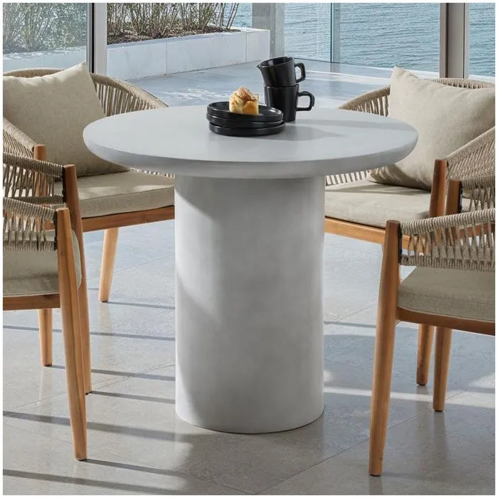 Table De Jardin Ronde, Aspect Béton, Pour Extérieur, Gris Béton