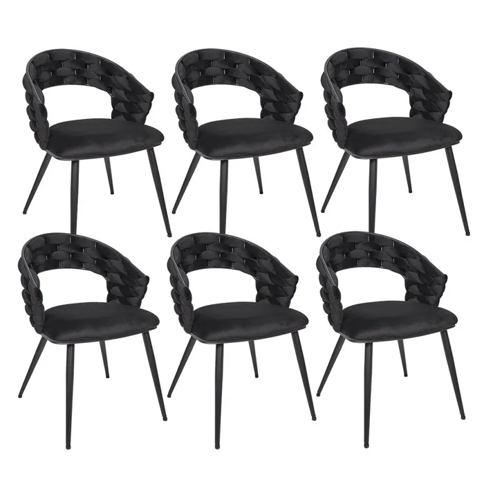 Oscar - Lot De 6 Chaises En Velours Noir Pieds Métal Noir