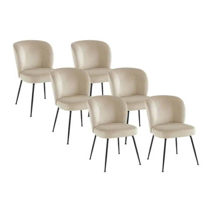 Lot de 6 chaises en velours et métal - Beige - POLPONA