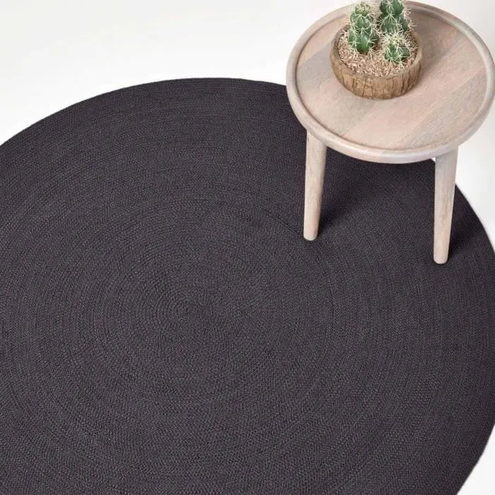 Tapis Rond Tissé À Plat En Coton Noir 150cm - Homescapes