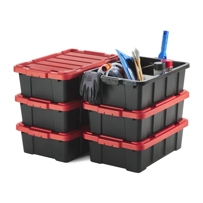 Iris Ohyama, Caisse Rangement avec Couvercle Robuste, 25L, Lot de 6, Rouge, DDSKT-230