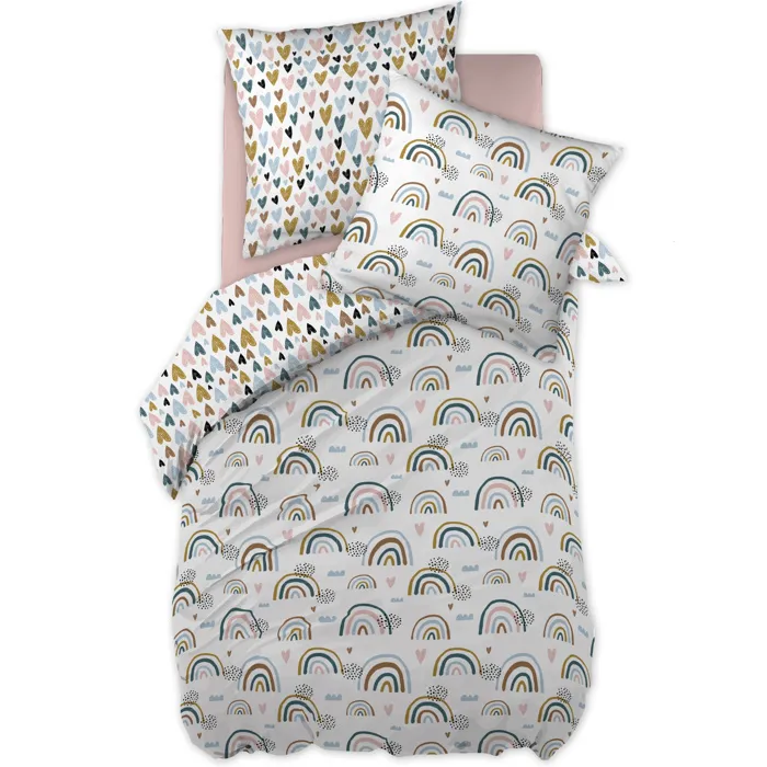 Housse de couette 200x200 + 2 taies d100% coton Arcoeur