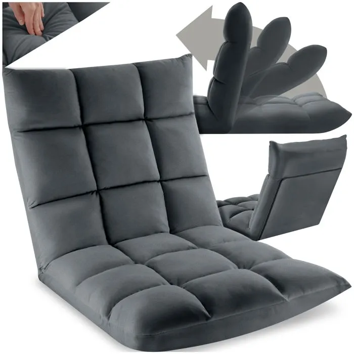 Fauteuil Relax 2 En 1 En Velours Réglable En 14 Positions Gris