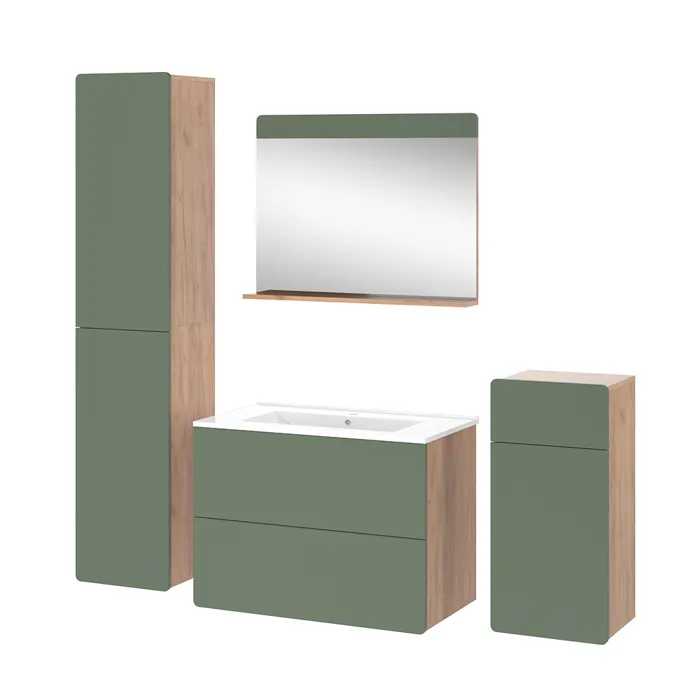 Vicco Meubles bain Chêne doré/Vert 5 pièces