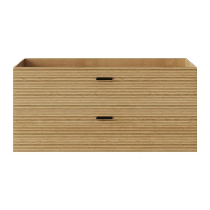 Meuble sous vasque suspendu strié - 2 tiroirs - Naturel clair - 120 cm - SARONE