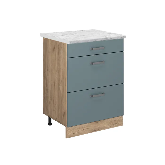 Vicco Meuble cuisine Bleu-gris/Chêne de force doré 60cm PT Marbre