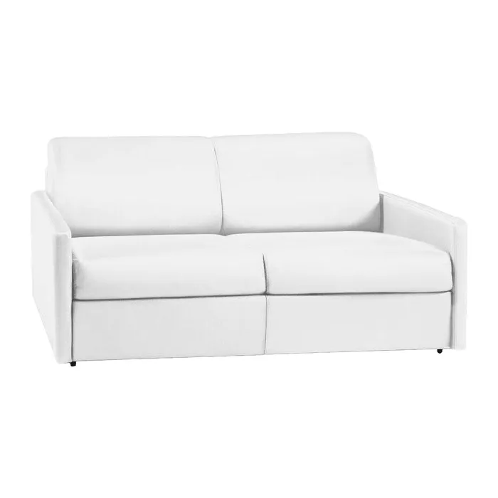 Canapé 3 Places Convertible Express En Simili Blanc - Couchage 140 Cm - Matelas 14 Cm Calife